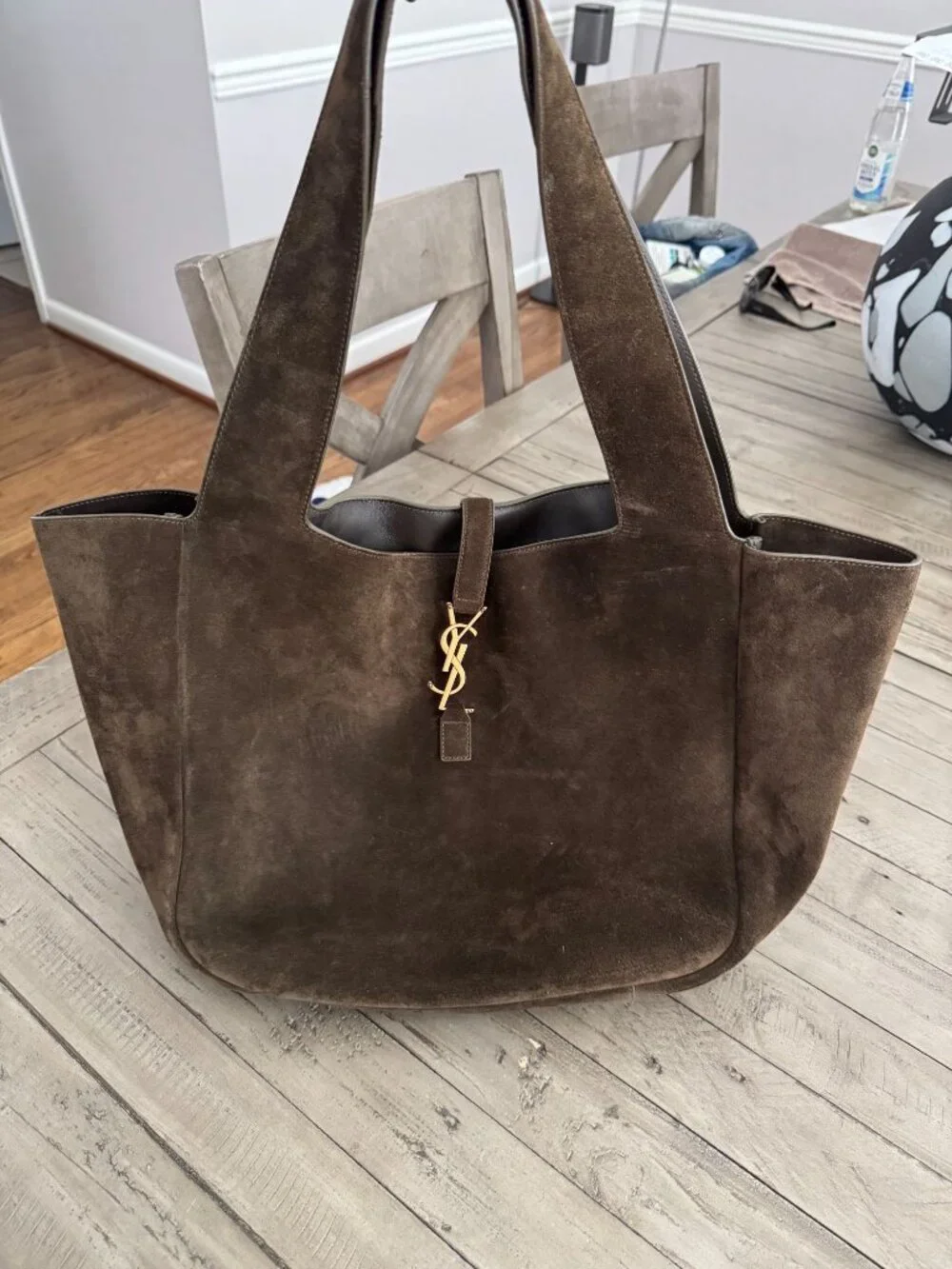 SAINT LAURENT LE 5 À 7 BEA Suede Tote Shoulder Bag Musk Brown Gold - Picture 5 of 14
